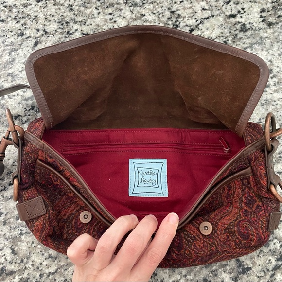 Vintage Cynthia Rowley Tapestry Purse Leather - Picture 4 of 8